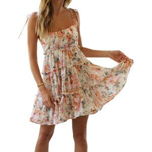 Women's Summer Floral Mini Dress Flowy Dresses Sleeveless Ruffle Dress